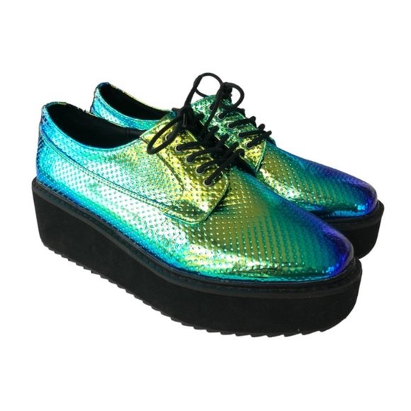 YES Shoes - YES Holographic Platform Shoe Size 7 Rainbow Mermaid